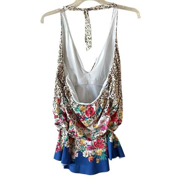 JOHNNY WAS Bella Womens Size 3X Multicolor Boho Floral Halter Peplum Tankini Top - Picture 9 of 11